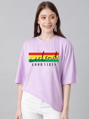 Kotty Typography Printed Drop-Shoulder Sleeves Oversized T-shirt