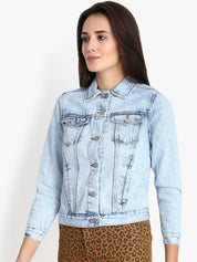 Kotty Women Blue Solid Denim Jacket