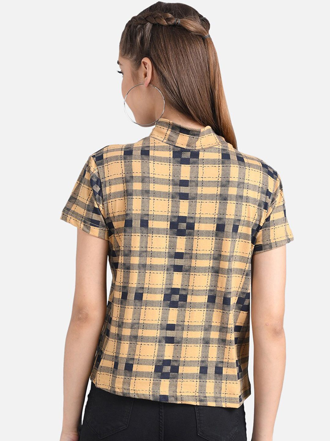 Kotty Women Beige Checked Pure Cotton Top