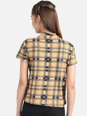 Kotty Women Beige Checked Pure Cotton Top