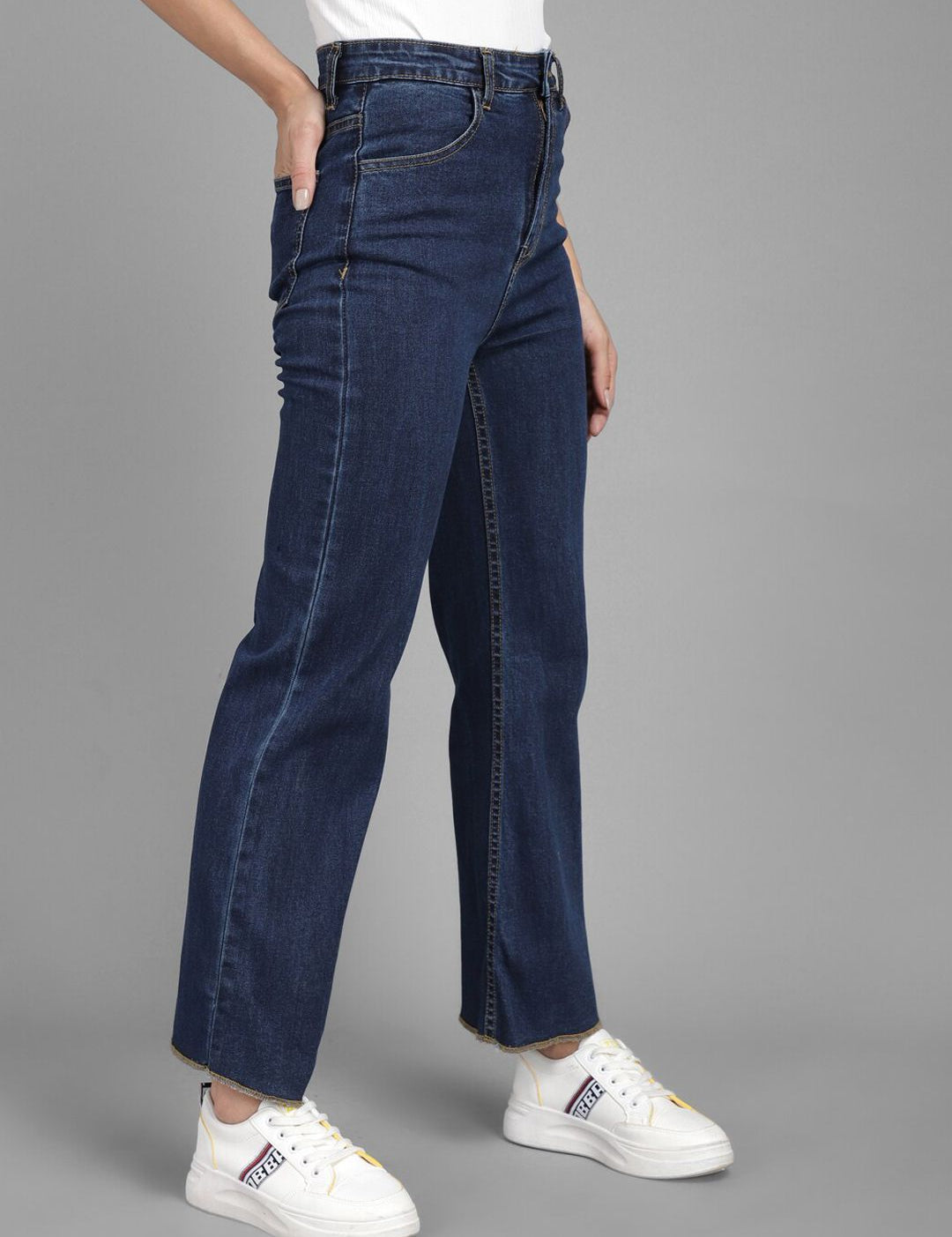 Kotty Women Navy Blue Flared High-Rise Clean Look Jeans