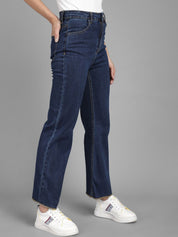 Kotty Women Navy Blue Flared High-Rise Clean Look Jeans