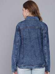 Kotty Women Blue Denim Jacket with Patchwork