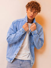 Kotty Blue Spread Collar Washed Denim Jacket