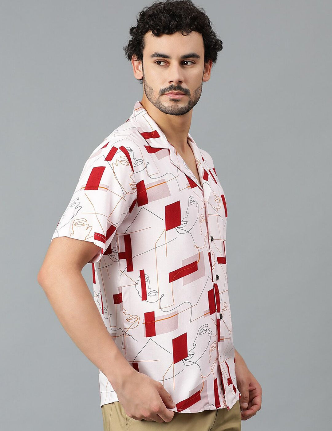 Kotty Men Cuban Collar Conversational Printed Casual Shirt