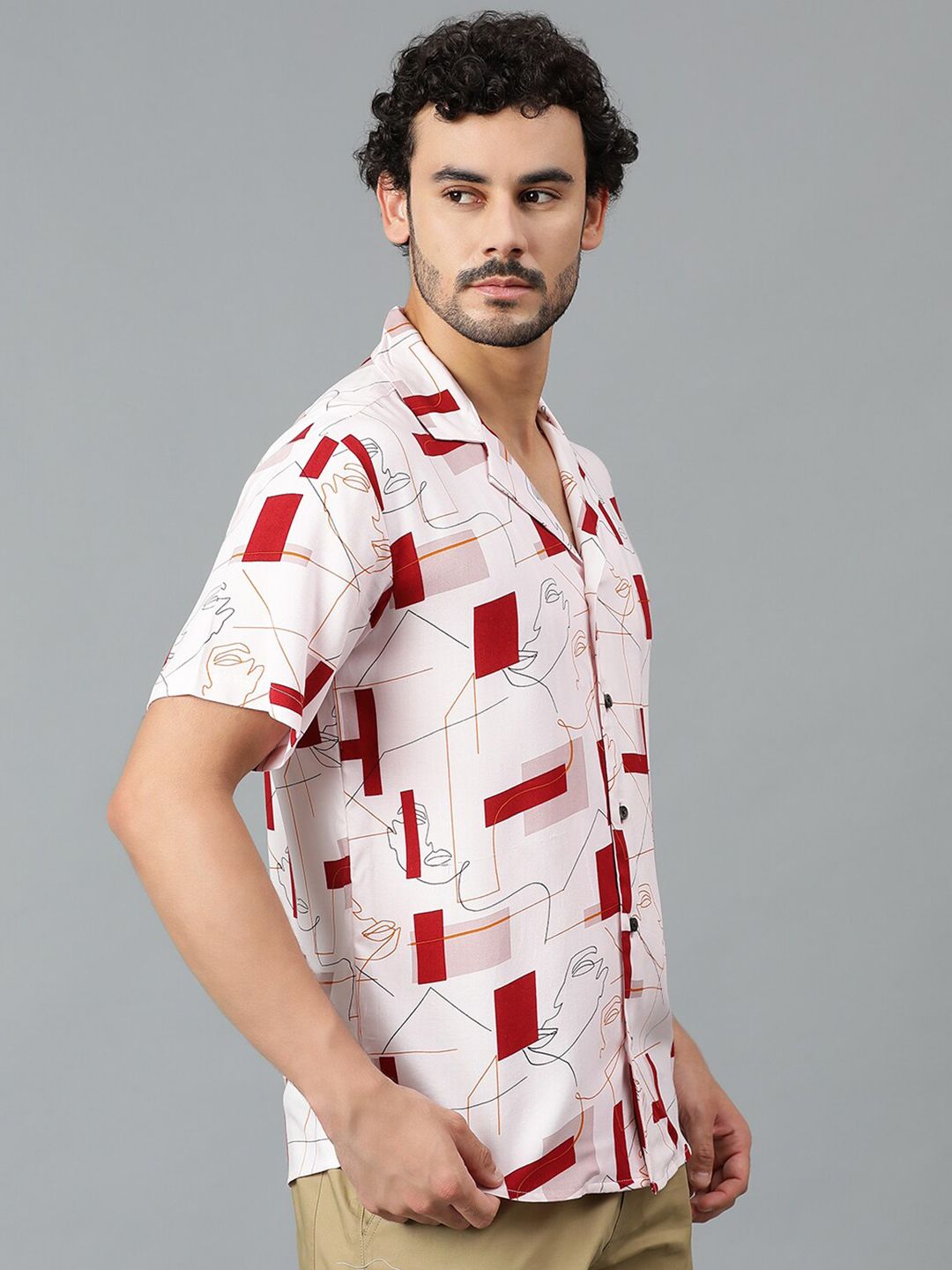 Kotty Men Cuban Collar Conversational Printed Casual Shirt