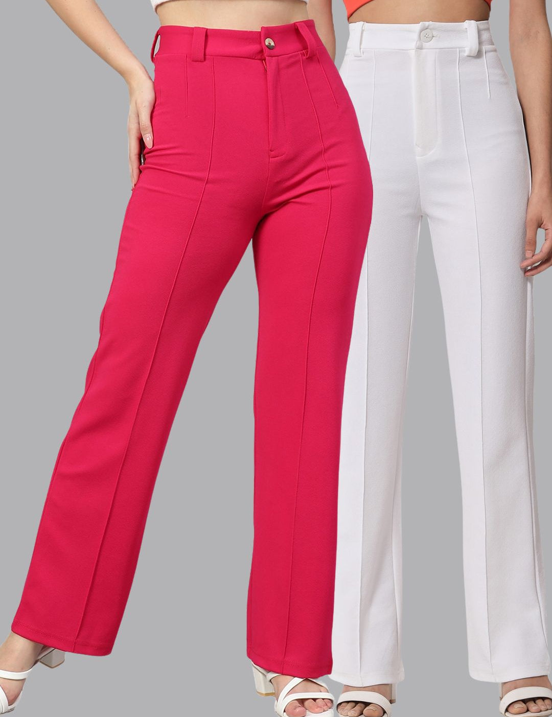 Kotty Women Pack Of 2 Relaxed Straight Leg Fit High-Rise Easy Wash Trousers