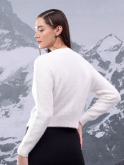 Kotty Women  Ribbed V-Neck Crop Cardigan Sweater