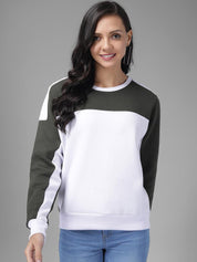 Kotty Women Olive Green & White Colourblocked Sweatshirt