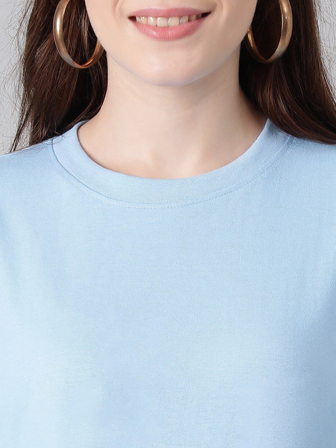 KOTTY Basics Blue Round Neck Oversized T-shirt