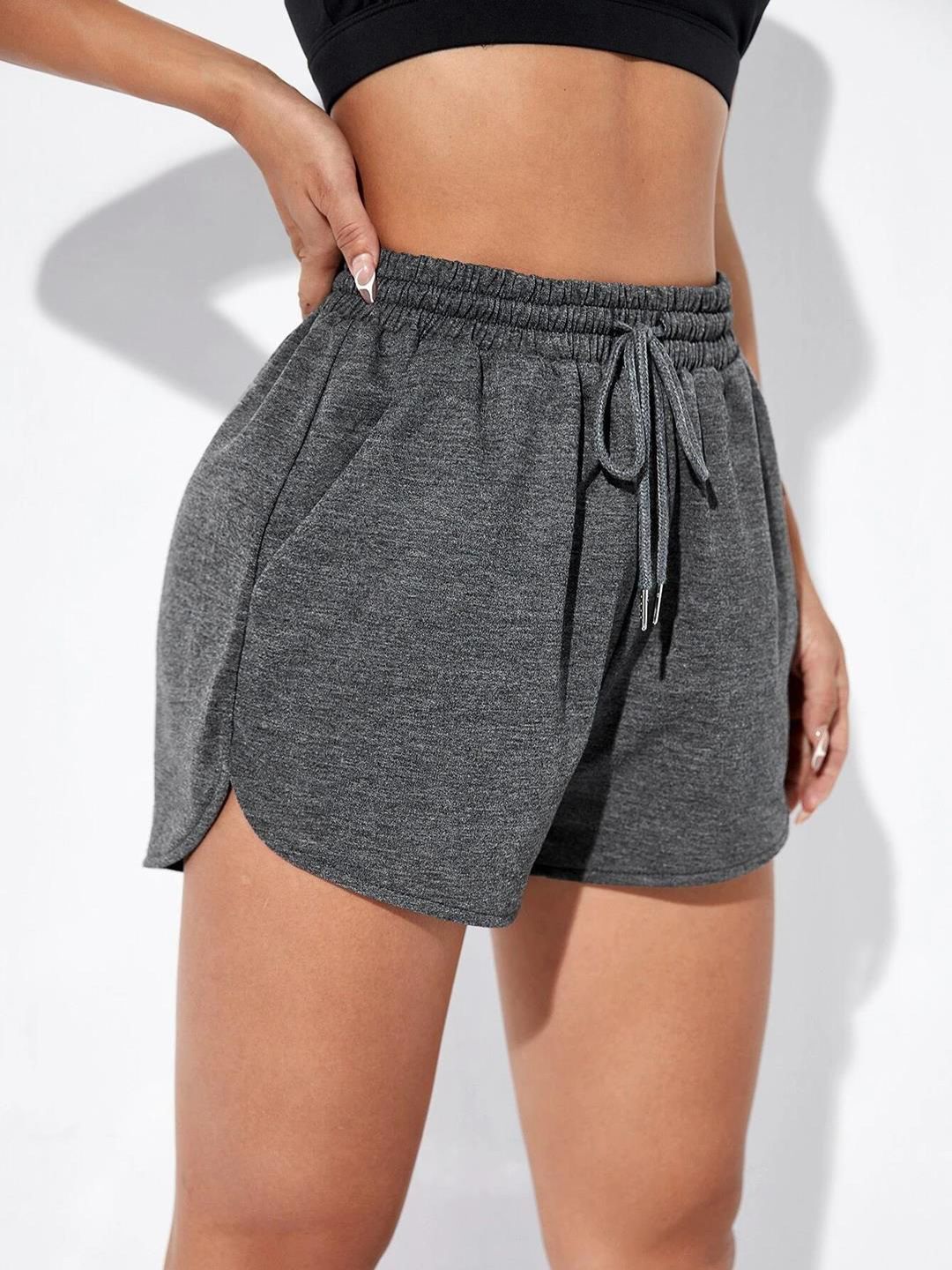 KOTTY Basics Women Grey Mid-Rise Running Sports Shorts