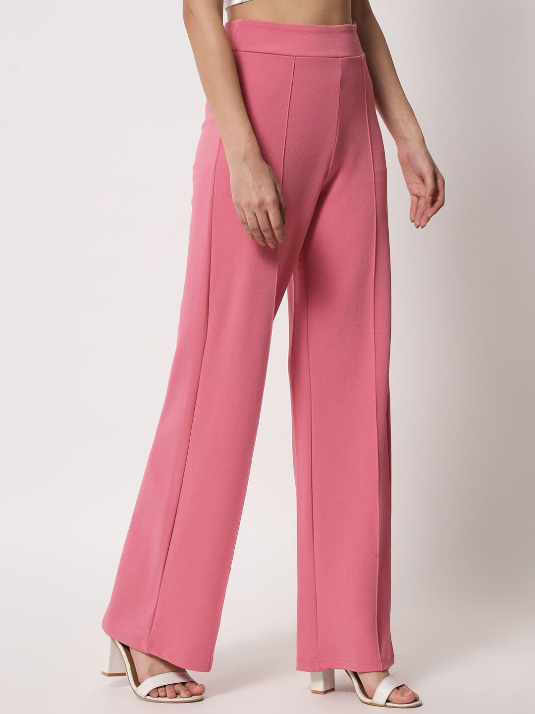 Kotty Women Pink Relaxed Straight Fit High-Rise Easy Wash Trousers