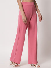 Kotty Women Pink Relaxed Straight Fit High-Rise Easy Wash Trousers