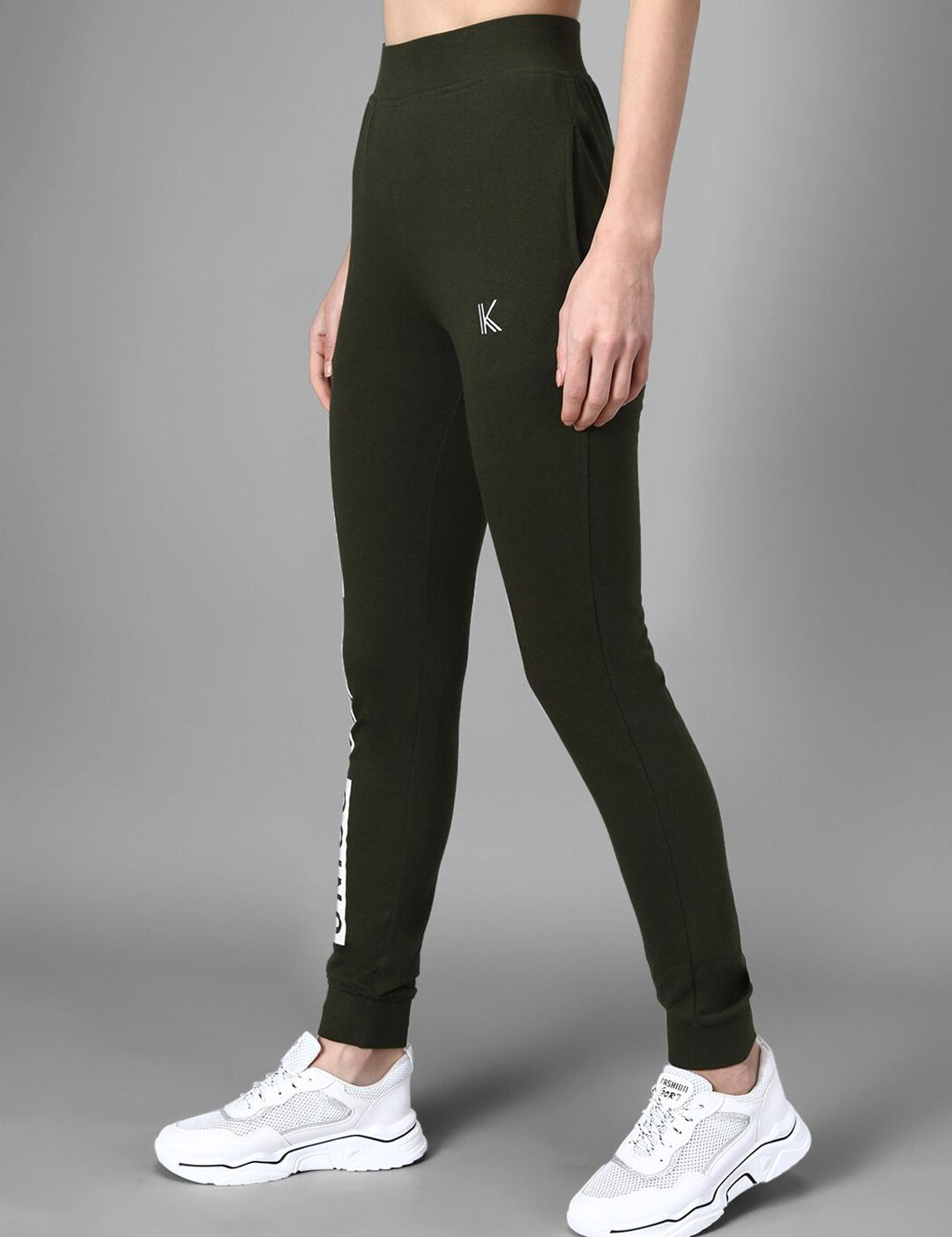 Kotty Women Olive Green & White Printed Joggers