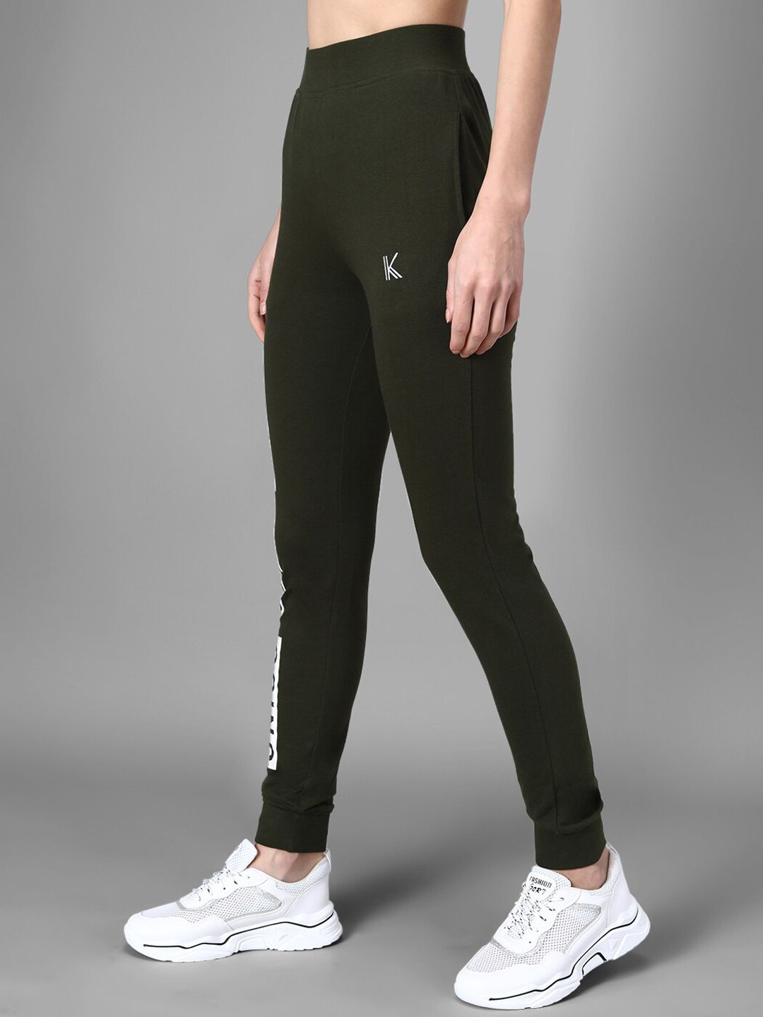 Kotty Women Olive Green & White Printed Joggers