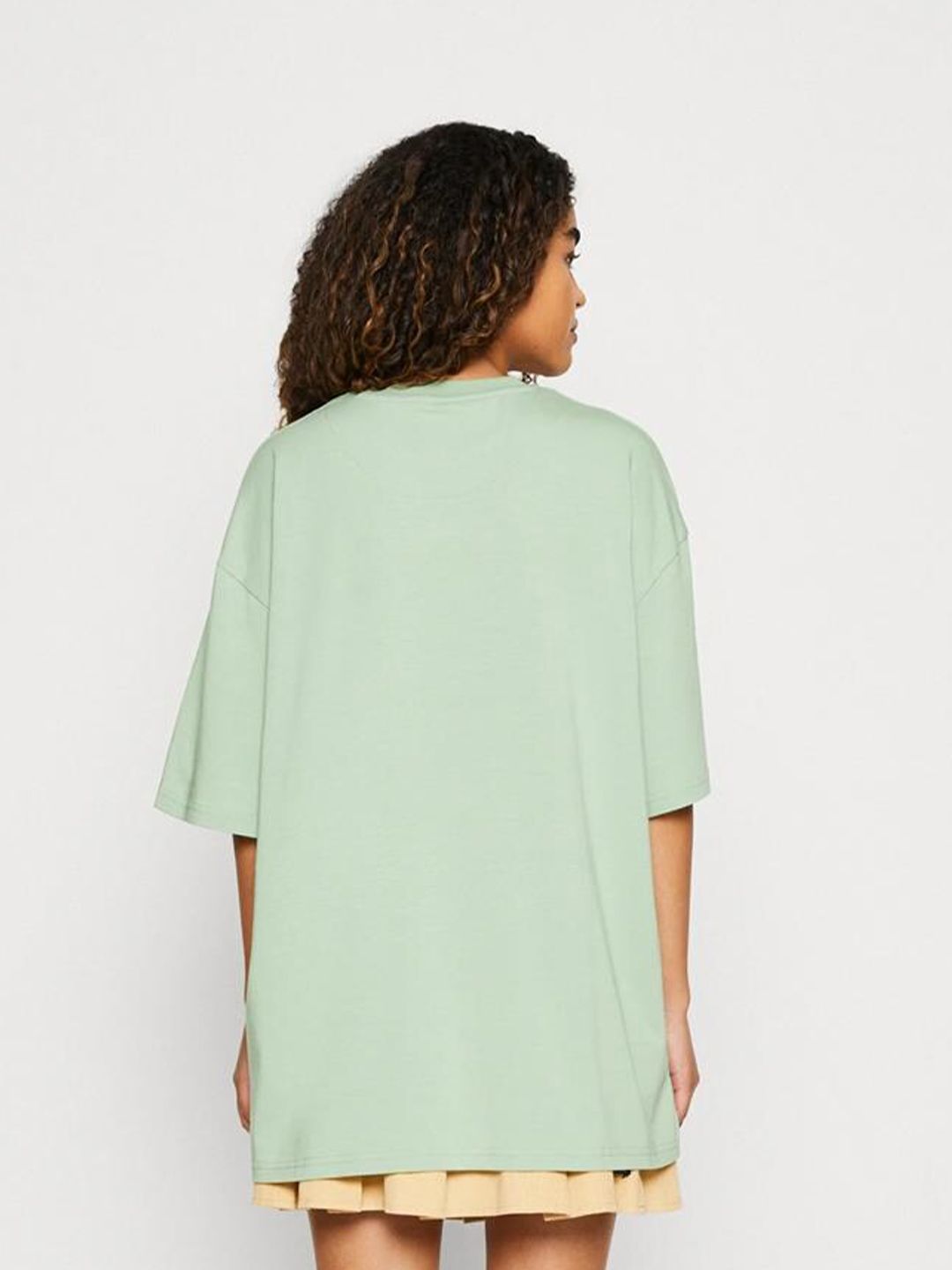 Kotty Green Typography Printed Drop-Shoulder Sleeves Oversized Cotton T-shirt