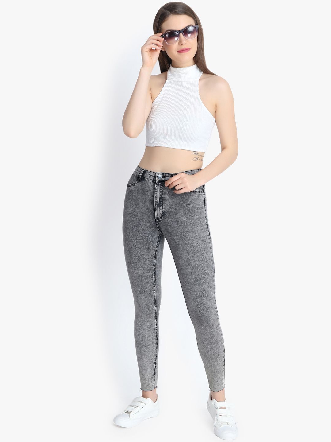 Kotty Women Charcoal Grey Skinny Fit High-Rise Clean Look Jeans