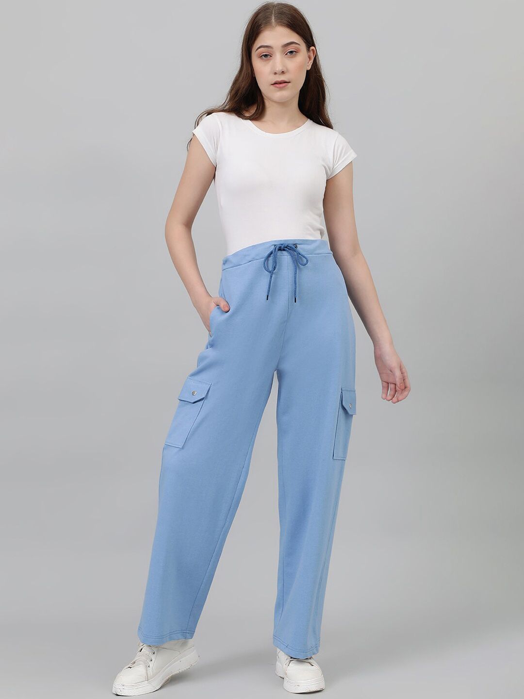 Kotty Women Blue Mid-Rise Straight-Fit Track Pants