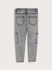 Kotty Boys Grey Jean Slash Knee Heavy Fade Regular Fit Cropped Jeans