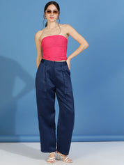 Kotty Women Relaxed Straight Fit High-Rise Easy Wash Pleated Trousers