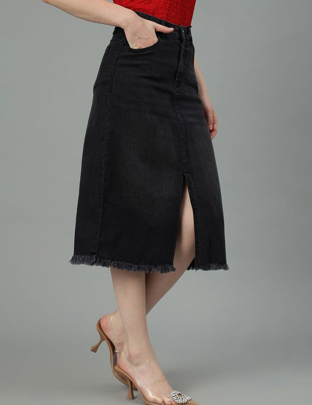Kotty Cotton Straight Midi Skirt