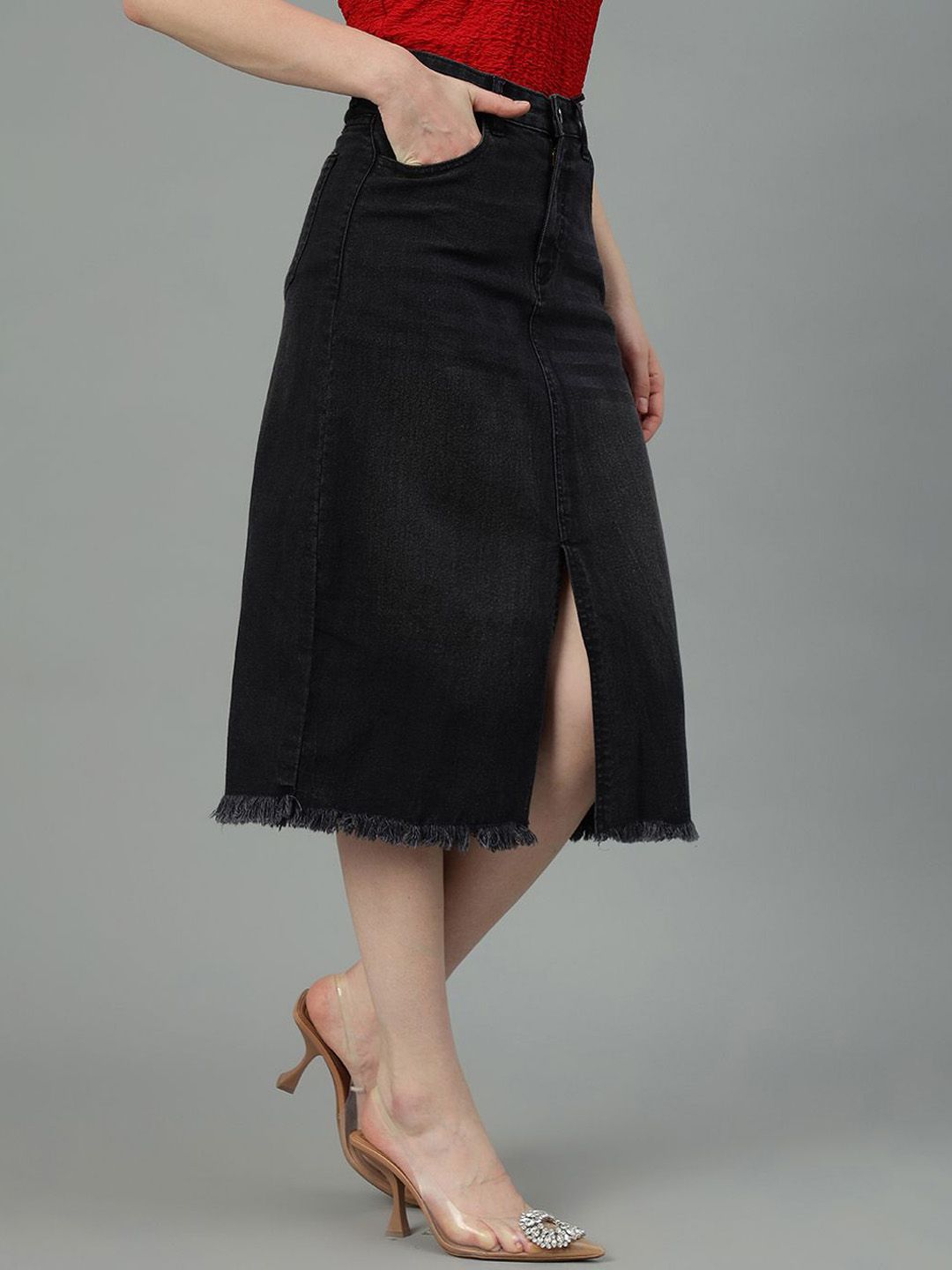 Kotty Cotton Straight Midi Skirt