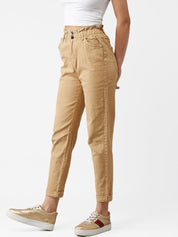Kotty Women Beige Boyfriend Fit High-Rise Clean Look Jeans