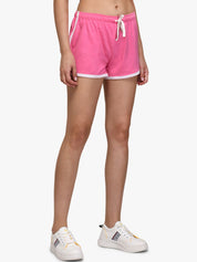 Kotty Women Pink & White Colourblocked Slim Fit Hot Pants