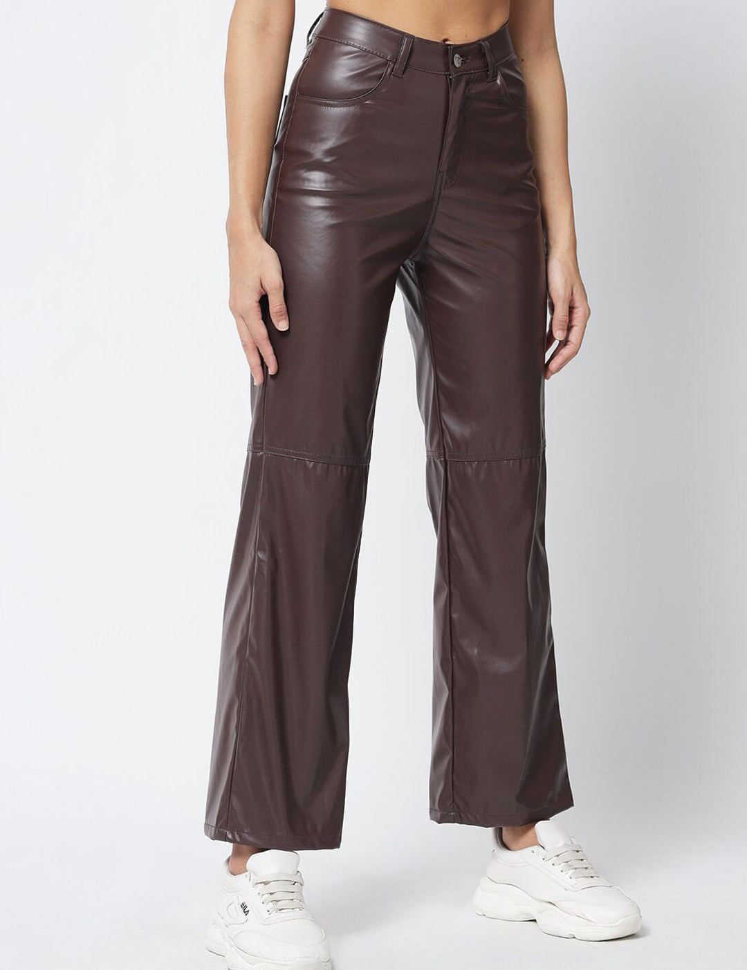 Kotty Women Brown Relaxed Straight Fit Parallel Trousers