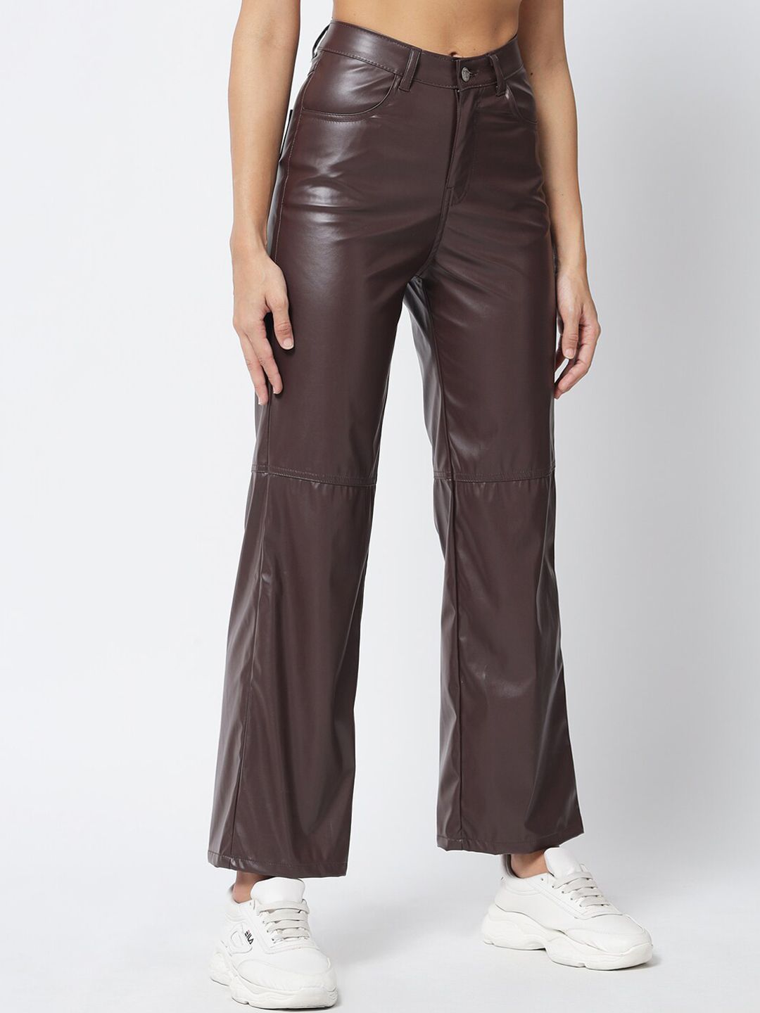 Kotty Women Brown Relaxed Straight Fit Parallel Trousers