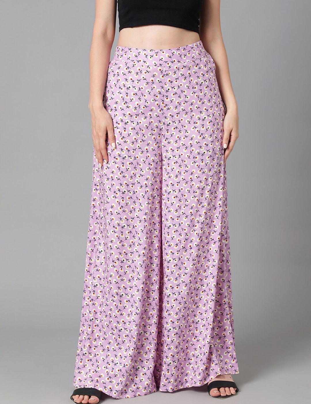 Kotty Women Relaxed Floral Printed Flared High-Rise Easy Wash Parallel Trousers