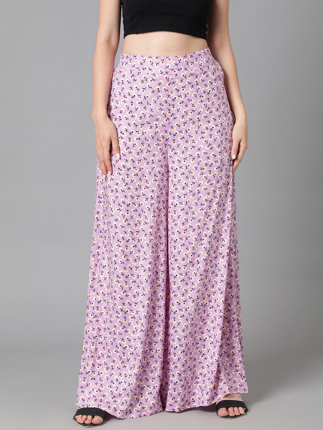 Kotty Women Relaxed Floral Printed Flared High-Rise Easy Wash Parallel Trousers