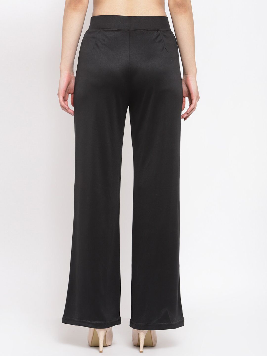 Kotty Women Black Flared High-Rise Parallel Trousers Parallel Trousers