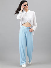 KOTTY BIZwear Women Blue Relaxed Straight Leg High-Rise Easy Wash Pleated Parallel Trousers