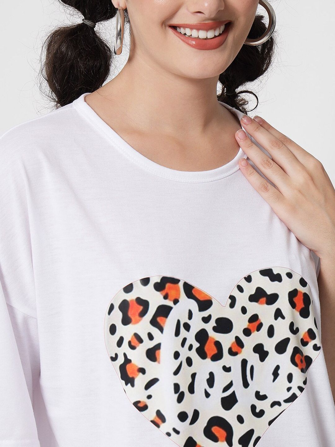 Kotty Women White Typography Printed Oversized  T-shirt