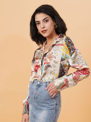 Kotty Abstract Printed Cutaway Collar Casual Shirt