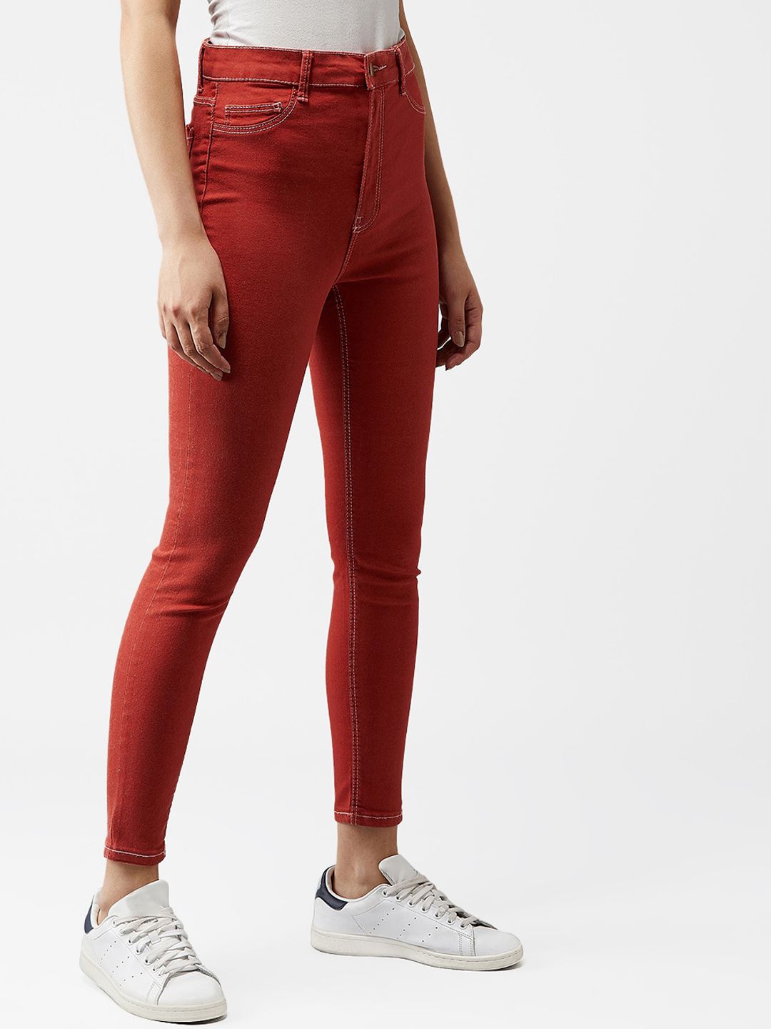 Kotty Women Rust Orange Skinny Fit High-Rise Clean Look Jeans