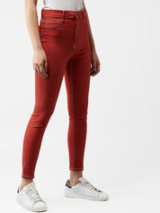 Kotty Women Rust Orange Skinny Fit High-Rise Clean Look Jeans