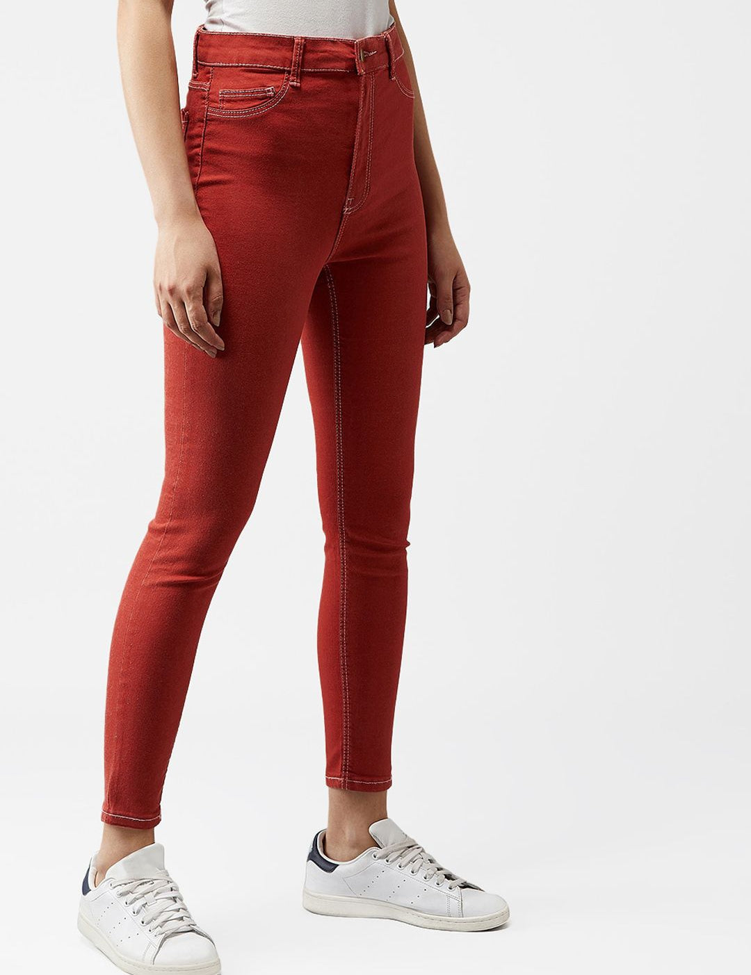 Kotty Women Rust Orange Skinny Fit High-Rise Clean Look Jeans