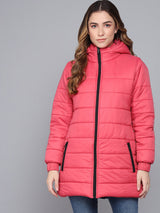 Kotty Women Pink Striped Longline Outdoor Puffer Jacket