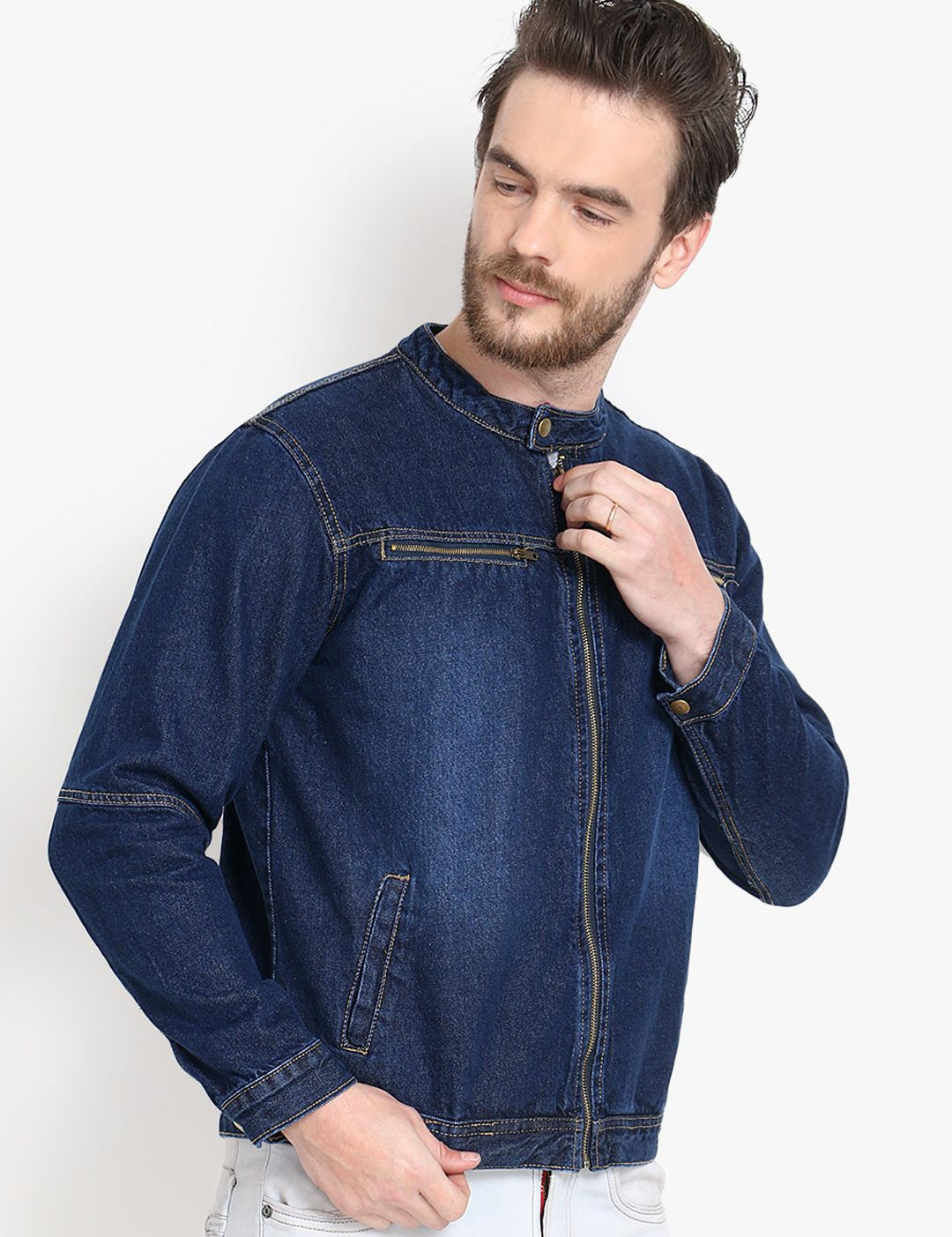 Kotty Men Blue Solid Denim Jacket
