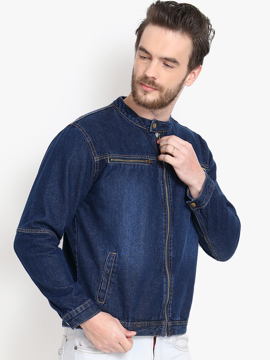Kotty Men Blue Solid Denim Jacket
