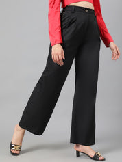Kotty Women Black Relaxed Straight Leg Fit High-Rise Easy Wash Parallel Trousers