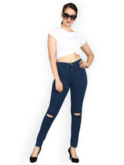 Kotty Women Blue Skinny Fit High-Rise Slash Knee Jeans