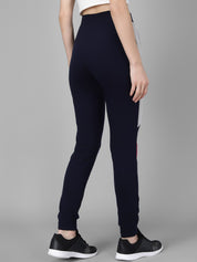 Kotty Women Navy Blue Solid Joggers with Side Stripes