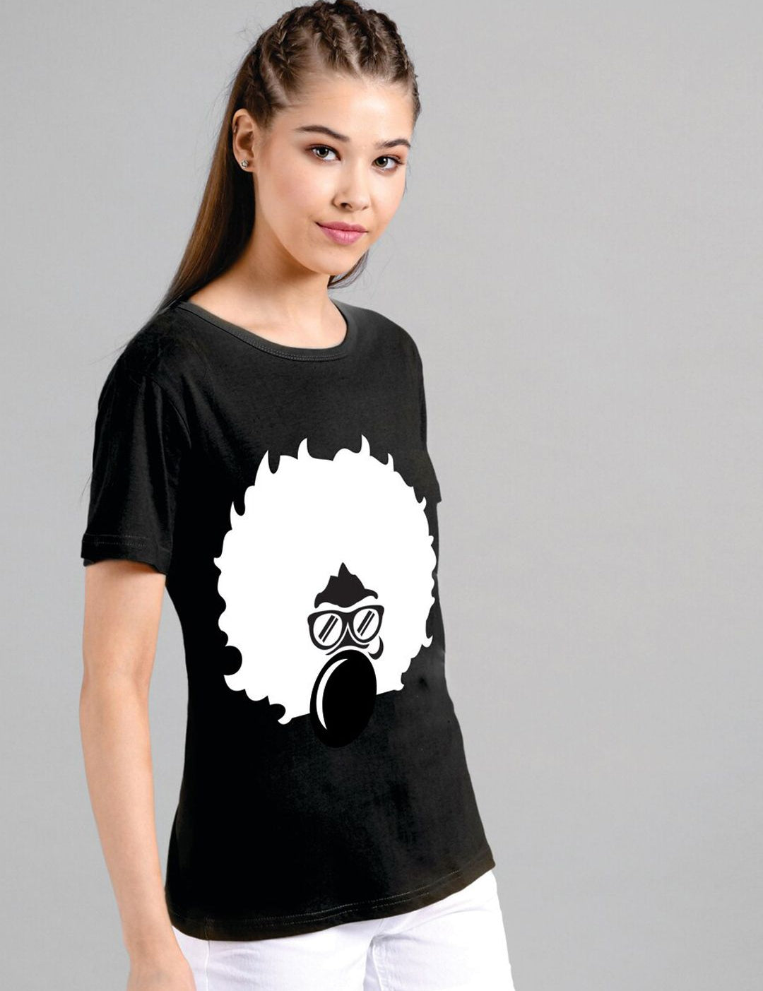 Kotty Women Black Printed Round Neck T-shirt