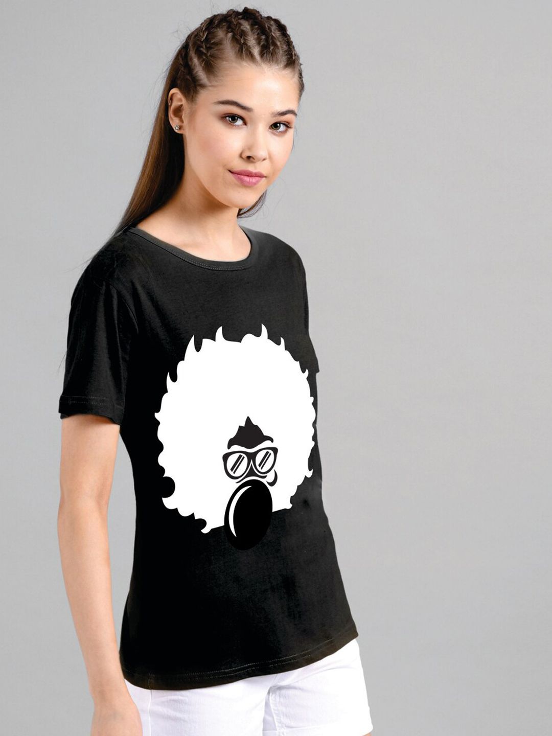 Kotty Women Black Printed Round Neck T-shirt
