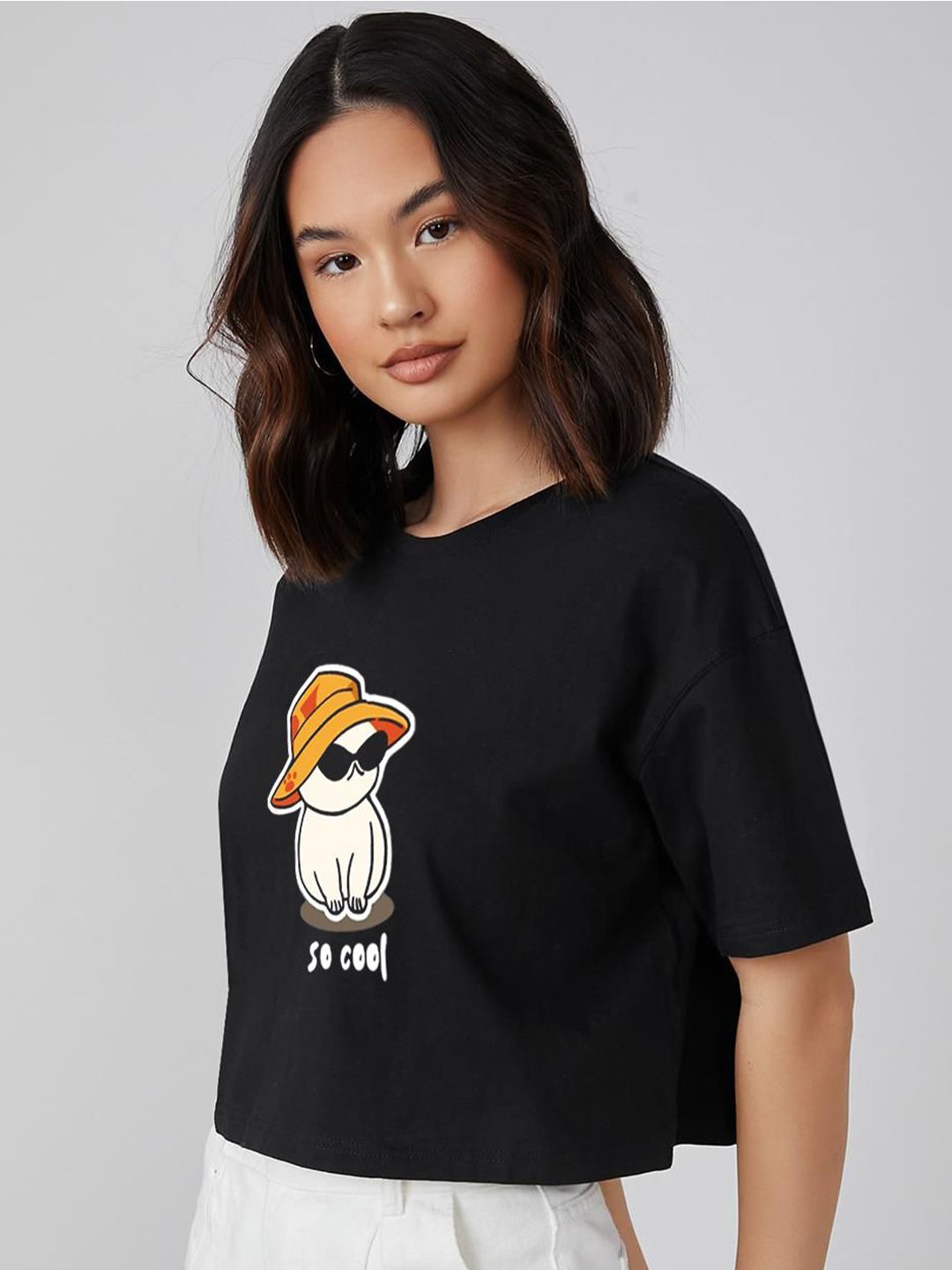 Kotty Graphic Printed Drop-Shoulder Sleeves T-shirt