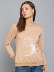 Kotty Women Beige Printed Round Neck Sweatshirt