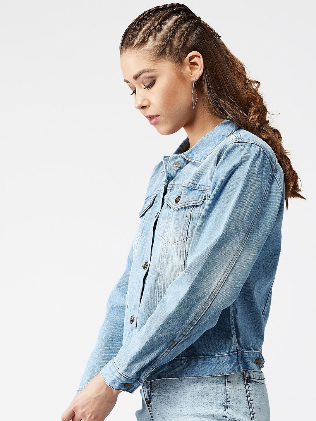 Kotty Women Blue Solid Denim Jacket